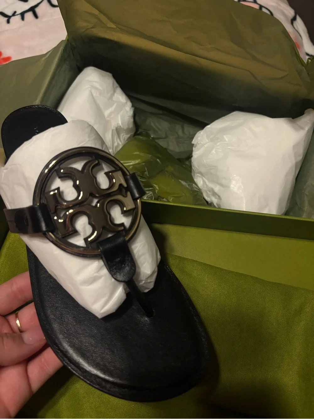 Tory Burch Black Logo Thong Sandals